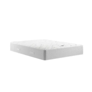 A detailed product image showing a cross-section of the Comfort Pure 1000 mattress. The diagram clearly labels each of the five internal layers, from the Bio-Pro fabric to the 1000 pocket springs and side support system. The image also displays a tag indicating a 10-year guarantee.