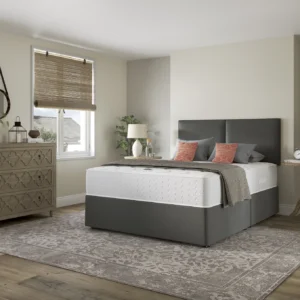 A detailed product image showing a cross-section of the Comfort Pure 1000 mattress. The diagram clearly labels each of the five internal layers, from the Bio-Pro fabric to the 1000 pocket springs and side support system. The image also displays a tag indicating a 10-year guarantee.