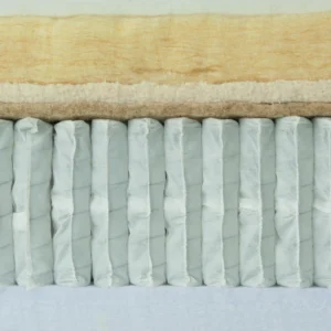 A detailed product description for the Hypnos Cotton Origins 8 mattress. It highlights the mattress's generous cotton and wool content, ReActivePro™ spring system, and sustainable design, along with dimensions, weight, and a 10-year guarantee.