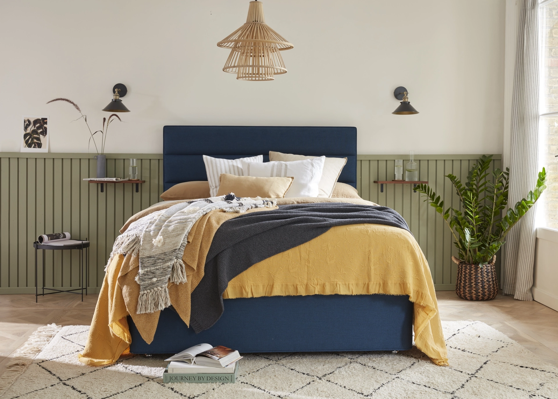 Hypnos Cotton Origins 6 mattress datasheet showing a cross-section of its internal layers and a full product shot on a divan base