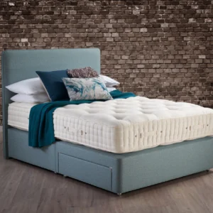 A detailed product description for the Hypnos Wool Origins 6 mattress. It highlights the mattress's generous wool content, ReActivePro™ spring system, and double-sided design, along with dimensions, weight, and a 10-year guarantee.