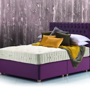 A detailed product description for the Hypnos Luxury No Turn 9 mattress. It highlights the mattress's three layers of natural latex, ReActivePro™ 9-turn pocket spring system, and double-sided design, along with dimensions, weight, and a 10-year guarantee.