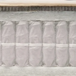 A visually detailed product description for the Luxury No Turn 6 mattress, featuring a list of its high-quality natural fillings, a 10-year guarantee, and tables for dimensions and weight. The description highlights the mattress's responsive feel and sustainable design.