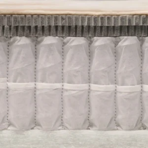 A detailed product description for the Hypnos Luxury No Turn 8 mattress. It highlights the mattress's two layers of natural latex, ReActivePro™ pocket spring system, and double-sided design, along with dimensions, weight, and a 10-year guarantee.