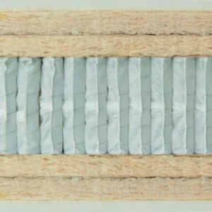 Hypnos Cotton Origins 6 mattress datasheet showing a cross-section of its internal layers and a full product shot on a divan base