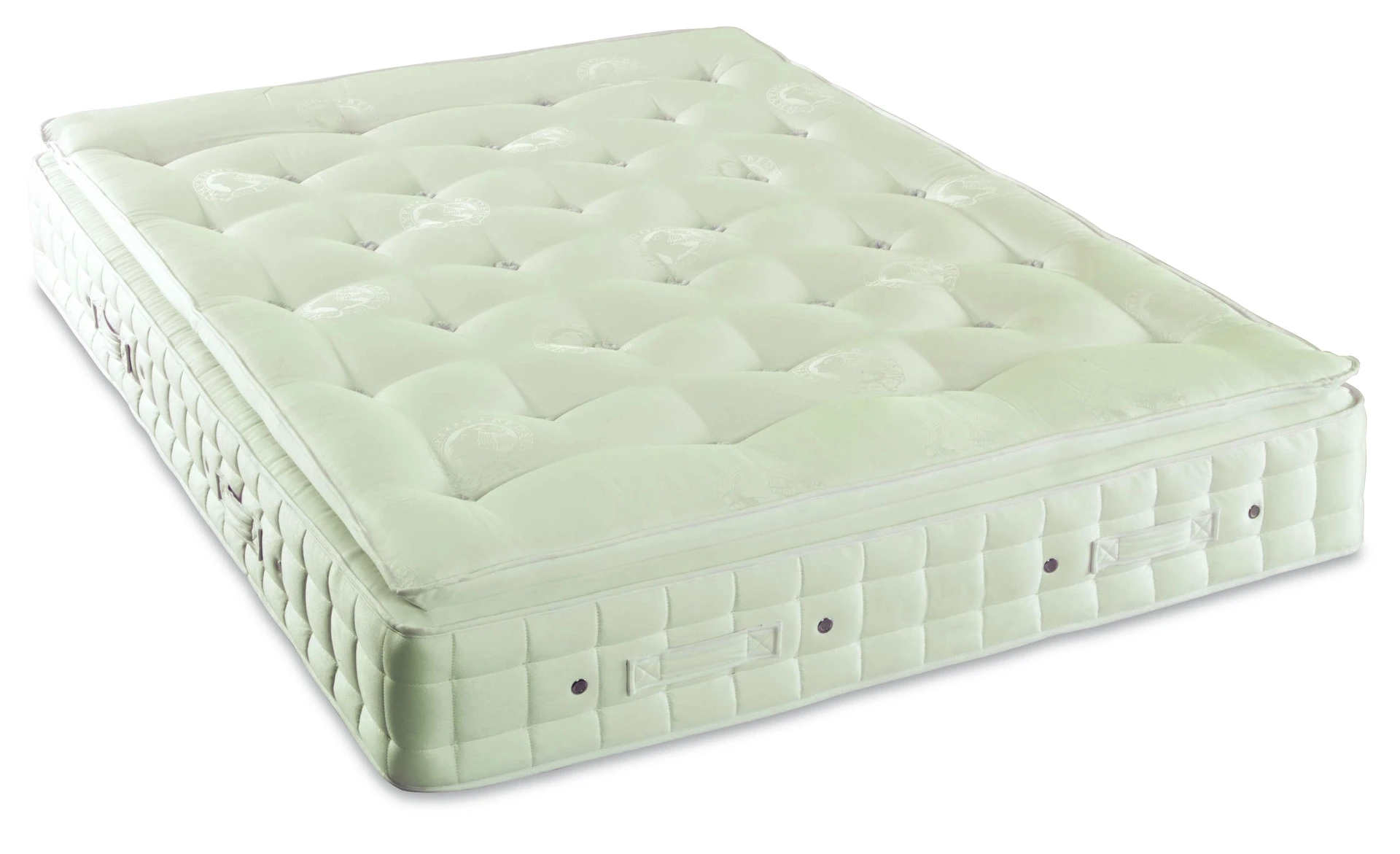 A visually detailed product description for the Hypnos Pillow Top Select mattress, featuring a list of its high-quality natural and sustainable fillings, a 10-year guarantee, and tables for dimensions and weight. The description highlights the mattress's plush pillow top and ReActiveProβ’ spring system.