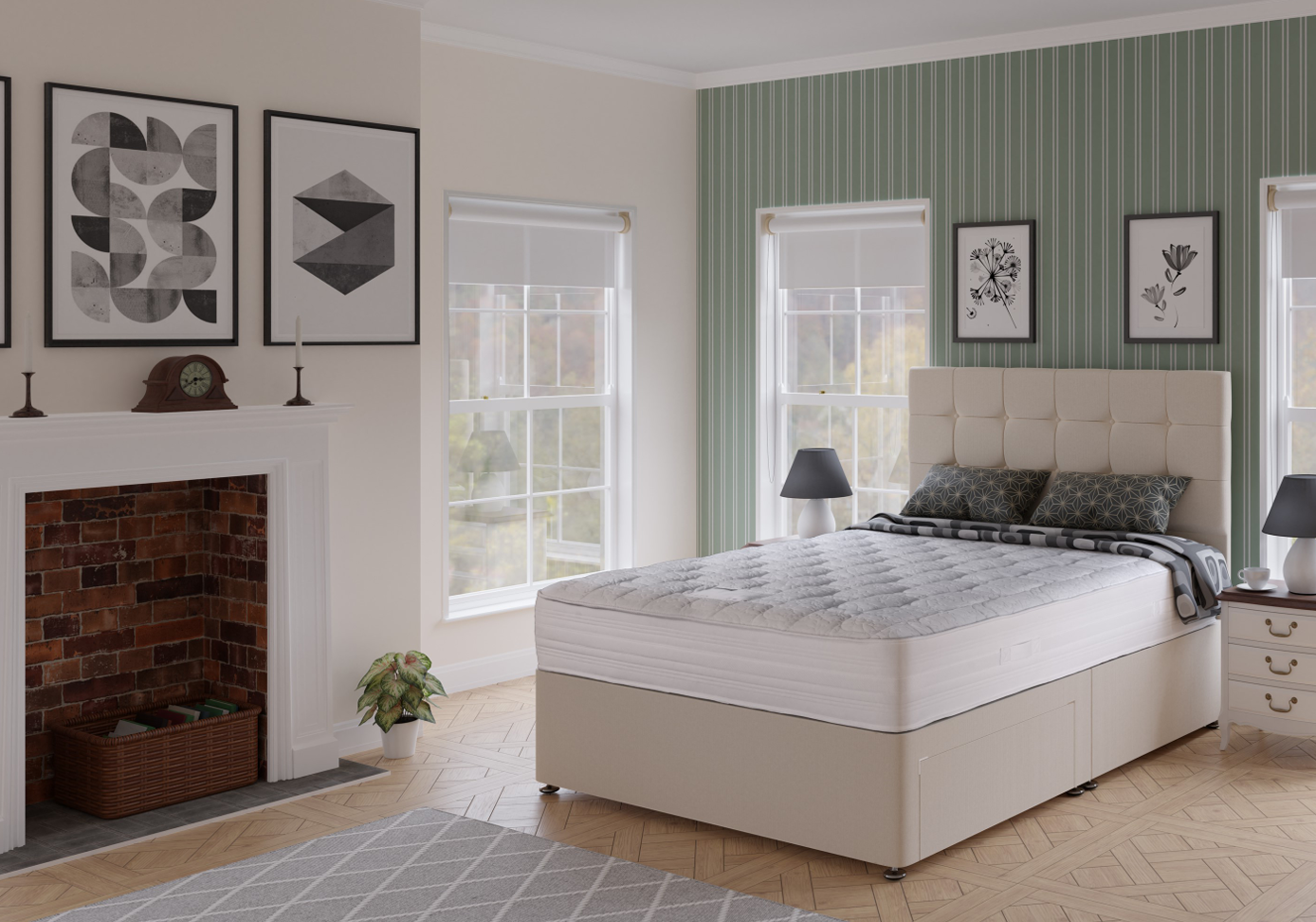 A close-up product image of the Superior Hybrid mattress, showing its soft quilted finish and diamond pattern. The fabric is a light, elegant colour, highlighting its premium quality and design.