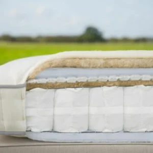 A screenshot of the Harrison Spinks Bronze Ortho 3,500 mattress product page. The images show a full mattress on a brown divan base, a close-up of the mattress's quilting, and a list of key features including 3,500 springs and natural fillings.