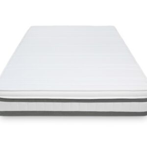 A screenshot of the Breasley Uno Exclusive Majestic Grand mattress product page. The page shows a full-size mattress and highlights key features such as a 5-year guarantee, CertiPUR-EU foam, and its luxury dual-spring system.
