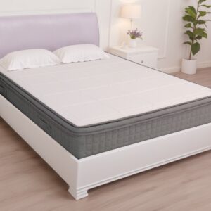 A screenshot of the Breasley Uno Zen Lavender Cool mattress product page. The page shows a full-size mattress and highlights key features such as a 5-year guarantee, CertiPUR-EU foam, and its lavender-infused memory foam cover.