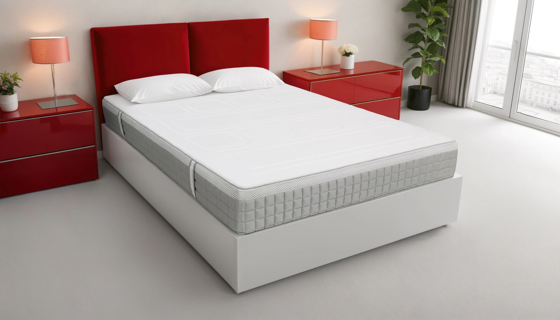 A screenshot of the Breasley Uno E-Volve Sleep Memory 2000 Firm mattress product page. The page shows a full-size mattress and highlights key features such as a 5-year guarantee, CertiPUR-EU foam, and its firm sleeping surface.