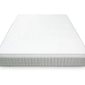 A screenshot of the Breasley Uno E-Volve Sleep Memory 2000 Firm mattress product page. The page shows a full-size mattress and highlights key features such as a 5-year guarantee, CertiPUR-EU foam, and its firm sleeping surface.
