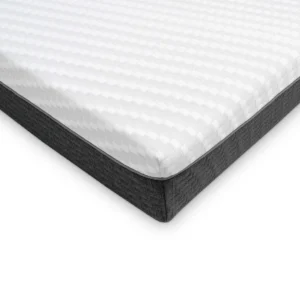 A screenshot of the Breasley Uno E-Volve Sleep Comfort 4000 mattress product page. The page shows a full-size mattress and highlights key features such as a 5-year guarantee, CertiPUR-EU foam, and its dual-spring system.