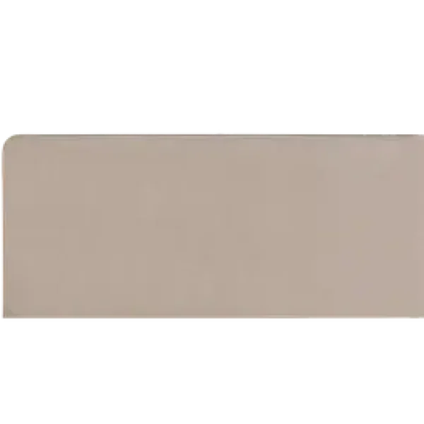 A modern, elegant headboard with soft, rounded corners, shown in a light, neutral-colored fabric. The headboard is shown against a plain grey background.