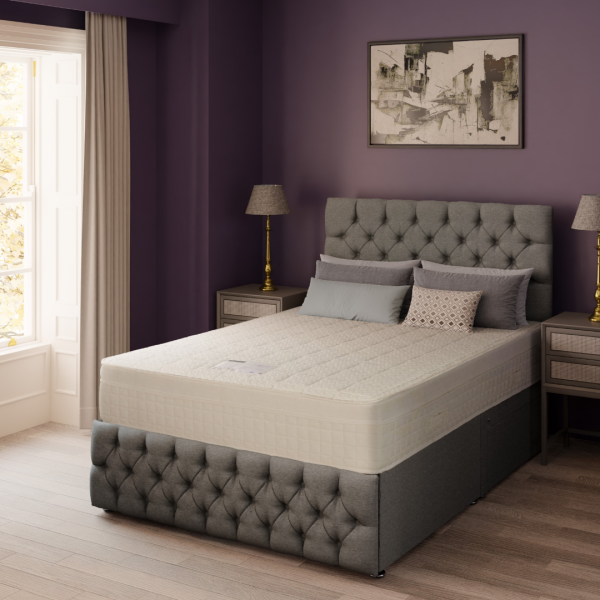 A detailed, high-quality photograph of the Exquisite 1,000 Series mattress, highlighting its deep quilting and textured surface. The image shows a close-up of the elegant, off-white quilted fabric, emphasizing the premium craftsmanship and soft-touch feel of the mattress.