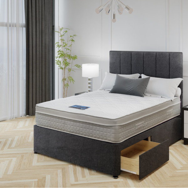 A detailed, high-quality photograph of the Exquisite 1,000 Series mattress, highlighting its deep quilting and textured surface. The image shows a close-up of the elegant, off-white quilted fabric, emphasizing the premium craftsmanship and soft-touch feel of the mattress.