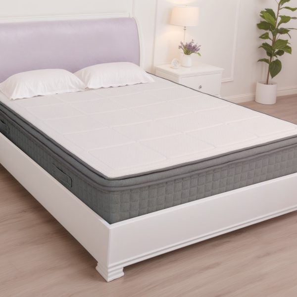 A screenshot of the Breasley Uno Zen Lavender Cool mattress product page. The page shows a full-size mattress and highlights key features such as a 5-year guarantee, CertiPUR-EU foam, and its lavender-infused memory foam cover.