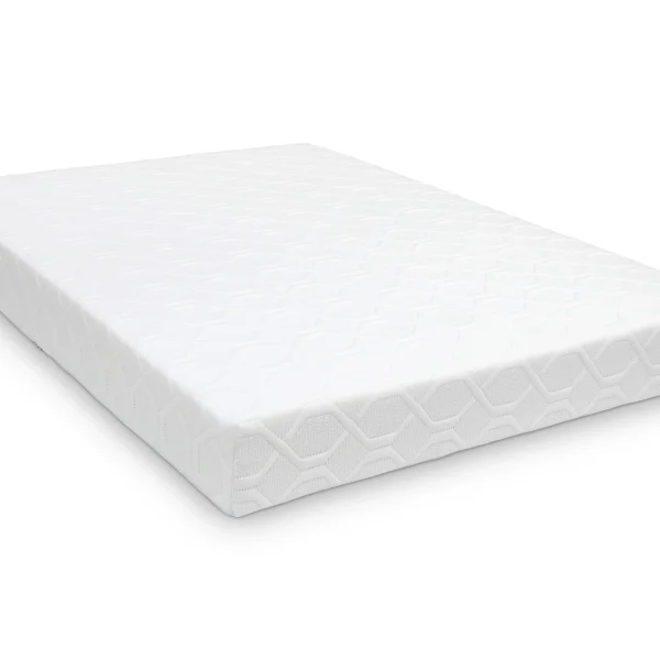 A screenshot of the Breasley Uno EcoBrease Active 1000 Firm mattress product page. The page shows a full-size mattress on a white divan base with a headboard. It highlights key features such as a 5-year guarantee, CertiPUR-EU foam, and its medium-to-firm feel.